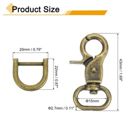 sourcing map 4Pcs Swivel Snap Hook, 15mm(5/8") Trigger Snap with D Ring Heavy Duty Metal Lobster Claw Clasp Lanyard Clips for Straps Bags Belting Leathercraft, Bronze