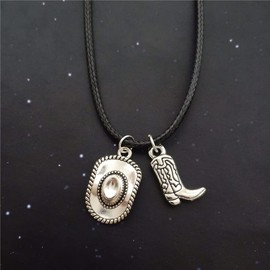 Cowboy Hat Charm Choker Necklace, Black Necklace, Cowboy Boot Pendant, Western Jewelry