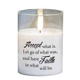 Cottage Garden PGC-04-42SWH Faith in What Will Be 4 x 3 Inch Flickering Flame LED Glass Candle