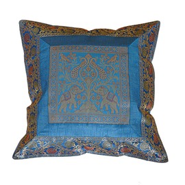 Shubhlaxmifashion Indian 10 Pcs 20x20 Inch 50x50 CM Elephant Banarsi Silk Indian Ethnic Bohemian Decorative Cushion Cover Handcrafted Patchwork Sari Throw Pillow Boho Decor Cushion Cover for GIF