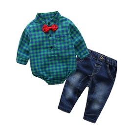 YUN HAO Baby Boys 2 Piece Jeans Shirt Winter Clothes Sets with Bowtiey