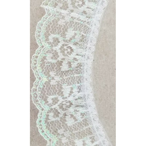 1 Pcs 1-1/4" Wide White Iris Ruffled Gathered Lace Trimming