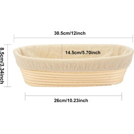 30cm/12 inch Oval Long Banneton Brotform Bread Dough Proofing Rising Rattan Basket & Liner for Professional & Home Bakers