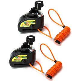 QWORK 2 Pack Motorcycle Disc Brake Lock with 110db Alarm Sound, Prevent Theft and Secure Your Wheel Disk, for 7mm Brake Rotors, Includes 5ft Reminder Cable for Motorcycles and Bicycles