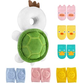 Baby Head Protector & Baby Knee Pads for Crawling,Toddlers Head Safety Pad Cushion Adjustable Backpack,Baby Back Protection for Walking & Crawling, for Age 5-24months(Turtle,1+6N)