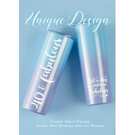 Onebttl 40th Birthday Gifts for Women, Female, Her - 40 and Fabulous - 20oz/590ml Stainless Steel Insulated Tumbler with Straw, Lid, Message Card - (Blue Purple)