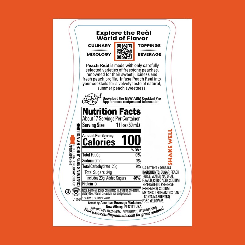 Peach Reàl Infused Exotics, Peach Puree Infused Syrup, 16.9 FL