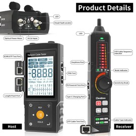 Multifunction RJ45 Network Caber Tester,Cable Tracer,Rechargeable Wire Tester,UTP Conntinue and Plug Fault Test,Cable Length,OPM,IEEE 802.3bt/af/at and Non-Standard POE Detect,Port Flashing,PD,NCV