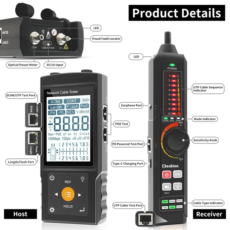 Multifunction RJ45 Network Caber Tester,Cable Tracer,Rechargeable Wire Tester,UTP Conntinue and