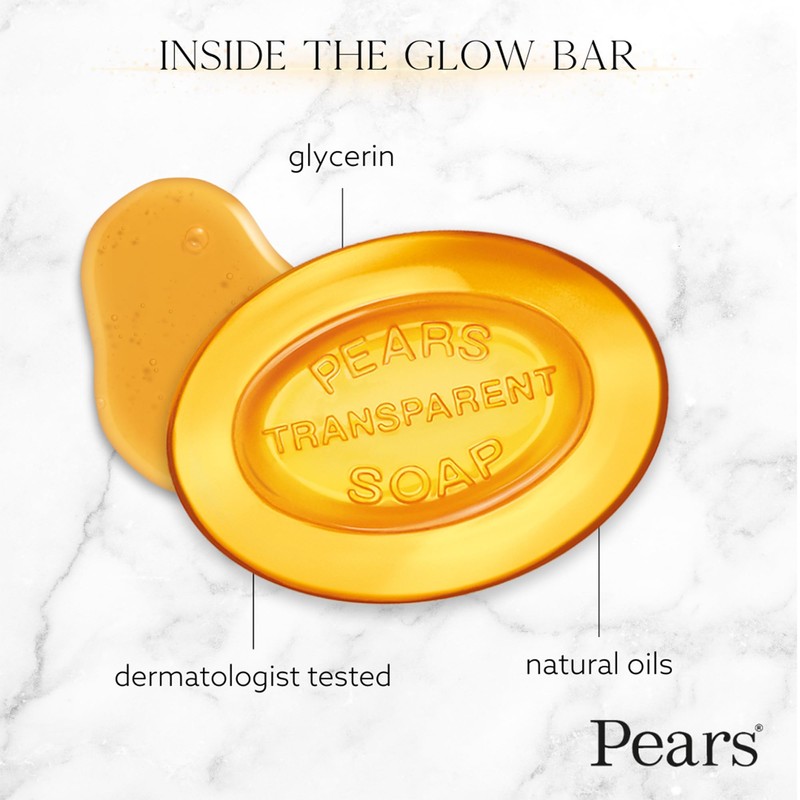 Pears Glycerin Soap, Transparent Amber with Natural Oils, 2-Pack –