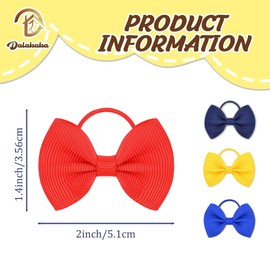 Dalababa 10 Pcs Girls Hair Bows Ties, 2 Inches Solid Color Small Elastics Ponytail Holders Pigtails Ribbon Bobbles Hairbands, Toddler Kids Girls School Hair Accessories - Navy Blue