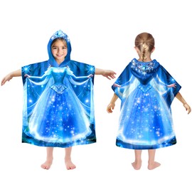 Kids Hooded Beach Towels Wrap for 2-6 Years,Cute Princess Theme Girls Swim Cover Up for Bathroom，22"x26" Quick Dry Blue Bath Towel Poncho,Perfect for Travel Vacation,Pool Party,Swimming