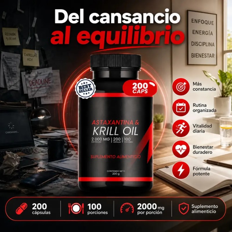 Krill Oil Y Astaxantina 2000 Mg Suplemento 200 Cápsulas