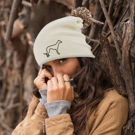 Greyhound Embroidered Bobble Hat Dog Owners Gifts Puppy Walking Warm Winter Beanie Hat Womens, One Size, Off White/Mocha