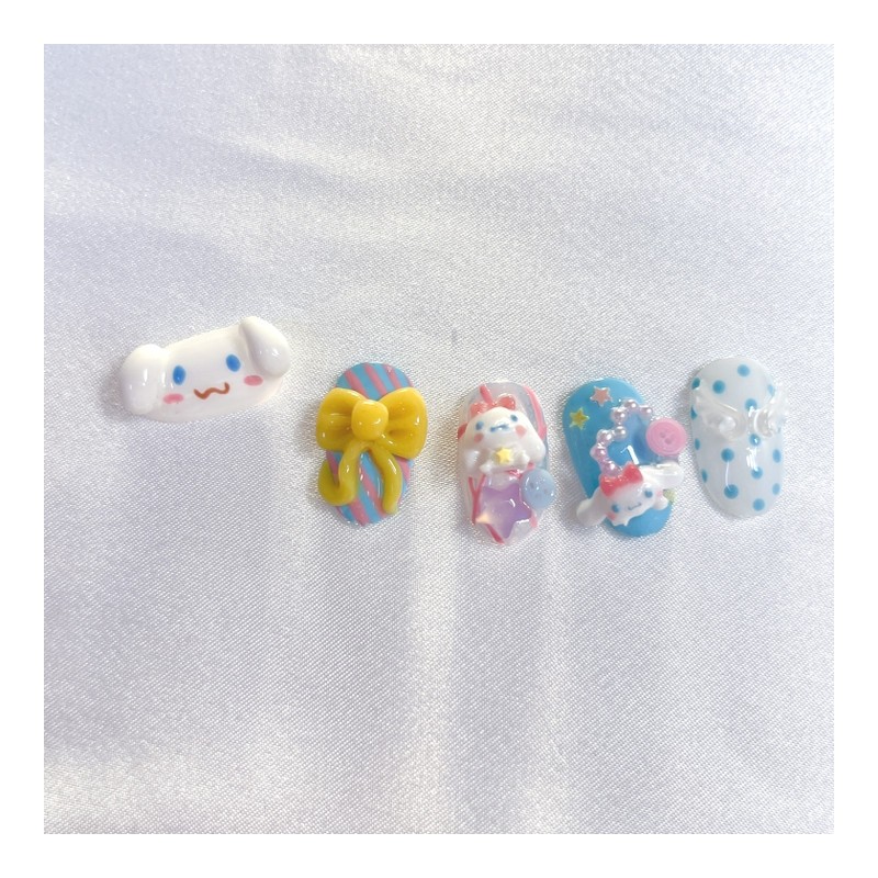 [Premium handmade embossed nails] Angel dog nails - Almond Egg