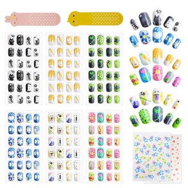 144Pcs Kids Press on Nails Children Girls Press on Short Artificial Fake Nails No fading Stable Quick Stick on Cute Pre Glue Full Cover Acrylic Nail Tip Kit Gift Kids Nail Decoration (Kitty Cat)