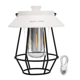 Camping Lantern Waterproof USB Rechargeable 3 Modes Handheld Vintage Lantern with Metal Hook for Outdoor Camping White