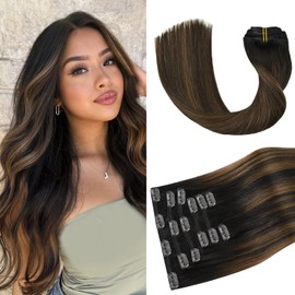 Balayage Clip in Hair Extensions Real Human Hair 70G Dark Brown to Chestnut Brown 100% Remy 20 Inch for Women 7pcs 16clips