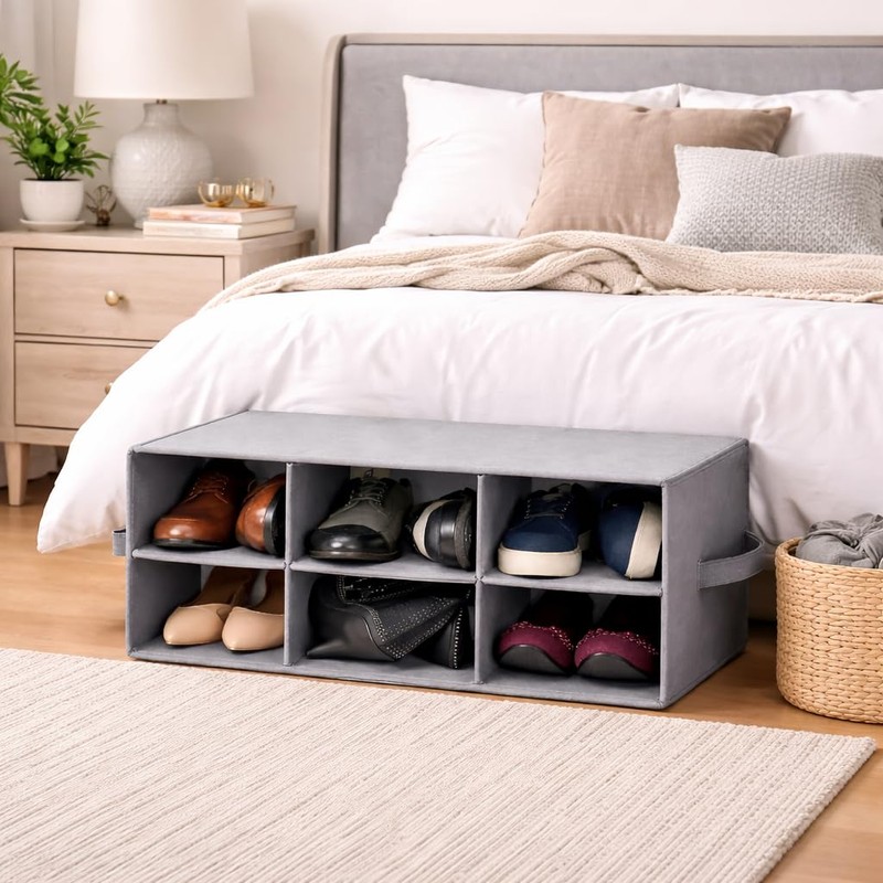 Sorbus Shoe Organizer Bin, 6 Section Cubby Shoe Shelves, Foldable