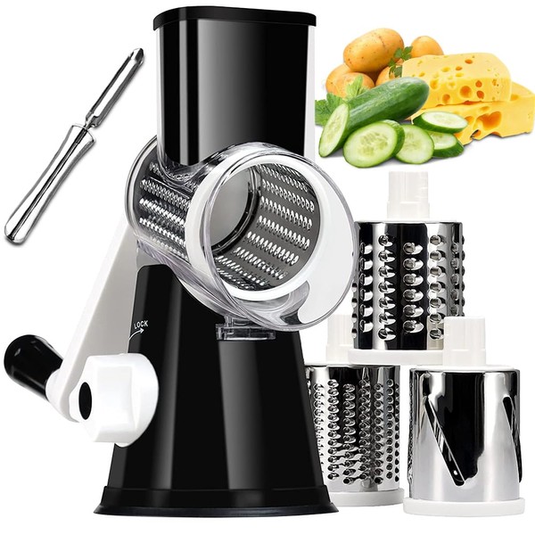 KEOUKE Rotary Cheese Grater with Handle Vegetable Cheese Shredder Slicer