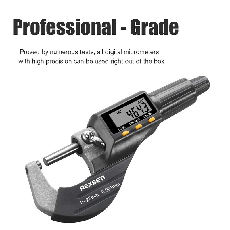REXBETI Digital Micrometer, Professional Inch/Metric Measuring Tools 0.00005"/0.001 mm Resolution