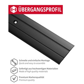Gedotec Transition Profile for Screwing Aluminium Black 100 cm Length 1 m Width 37 mm 1 Piece Transition Rail for Floors Aluminium Floor Strip Perforated Transition Strip Floor Profile for Door