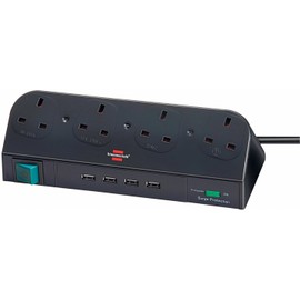 Brennenstuhl Desktop-Power extention with switch and USB 2.0 4-way Black 1.8m