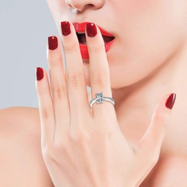 Tobestu Silver Color Emerald Cut Cubic Zirconia Rectangular CZ Solitaire Wedding Promise Engagement Ring Adjustable for Women Y1210