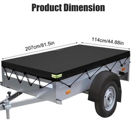 207x114x10cm Trailer Cover, Waterproof 420D Oxford PVC & Reinforced Eyelets & Reflective Strips Windproof UV Protection Trailer Covers for Heavy Duty Trailers (Black, 207x114x10cm)