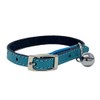 Cat Collar Real Leather with Safety Elastic, Bell, Available (Blue)