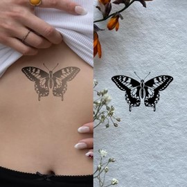 Inkster Tattoo Butterfly Blackwork | Improved Quality | Skin-Friendly & EU Cosmetic Certified | High-Quality Temporary Tattoos Made from Plant Ingredients | Waterproof