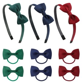 TRKETK 9 Pcs School Bow Headband Cute Fashion Hair Hoop Girls Uniform Multicoloured Ribbon Bow Set Birthday Gift Grosgrain Hair Accessories For Party Styling Girls Women (3 Colors)
