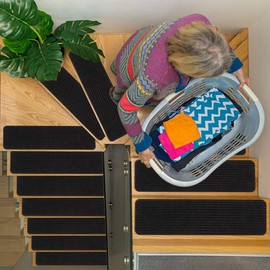 RIOLAND Stair Treads Carpet Non-Slip Indoor Stair Runners for Wooden Steps, Stair Rugs for Kids and Dogs, Set of 15, 8" X 30", Black