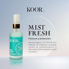 MIST FRESH Bruma Facial Refrescante con FPS 15 | Con pepino, lechuga, sábila y ácido hialurónico | Hidratación inmediata, frescura ligera y protección diaria 50 ml