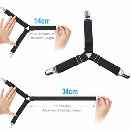 ZUKHRUF 4pcs Bed Sheet Straps, Mattress Cover Bed Sheets Clips to Hold Sheets in Place, Elastic Bed Sheet Suspenders Adjustable Bed Bands Fasteners Heavy Duty Grippers Black