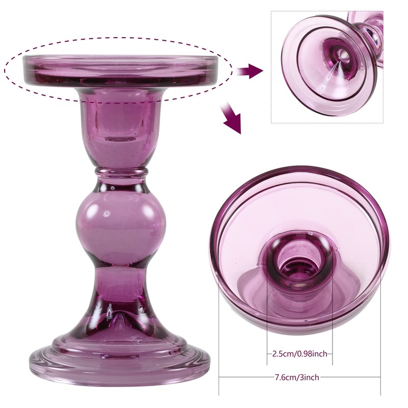 GMWD 3 Pcs Glass Candle Holder Set Clear, Purple Candlesticks