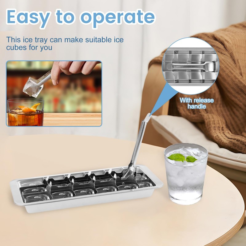 Stainless Steel Ice Cube Tray 18 Slot Removable Metal Ice
