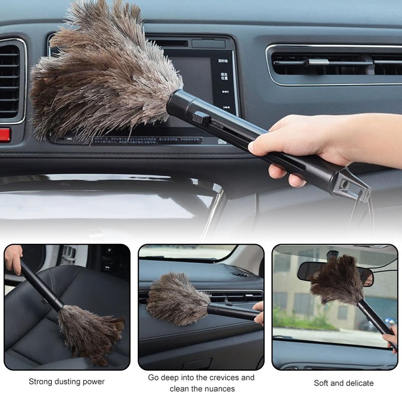 2pcs Feather Duster, Retractable Handle Fluffy and Natural Feather Duster