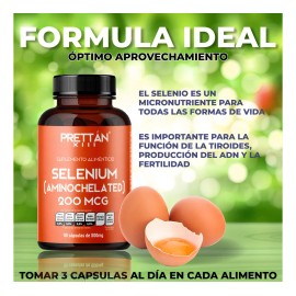 Selenio Aminoquelado Prettan Suplemento Antioxidante 90 Caps Sin Sabor