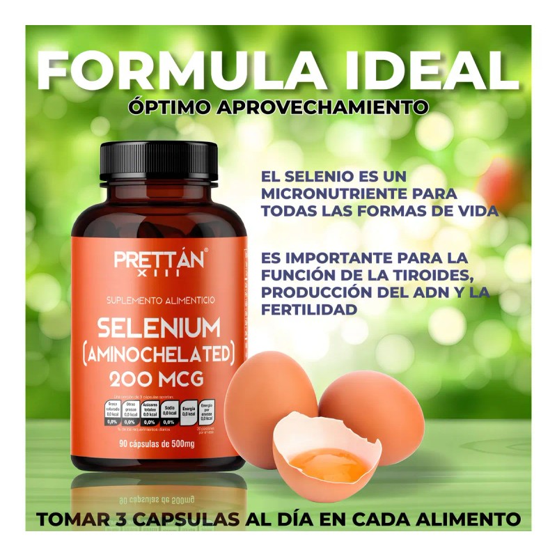 Selenio Aminoquelado Prettan Suplemento Antioxidante 90 Caps Sin Sabor