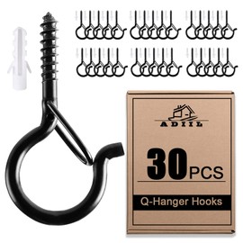 ADIIL ADIIL 30 PCS Q Hanger Hooks with Safety Buckle, Windproof Screw Hooks for Hanging Outdoor String Lights, Plants, Christmas Patio Lights, 2.2 Inches, Black