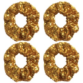 4 Pcs Sparkle Sequin Hair Scrunchie Hair Bobbles Metallic Elastics Ponytail Holders Hair Wrist Ties Bands Cloth Scrunchies for Show Gym Dance Party Club Girl Women (Gold)