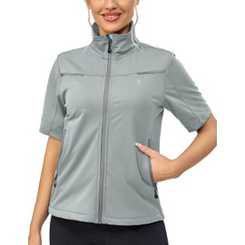 Little Donkey Andy Women's Short Sleeve Jacket Windproof Lightweight Vest for Golf Hiking Running Light Grey M
