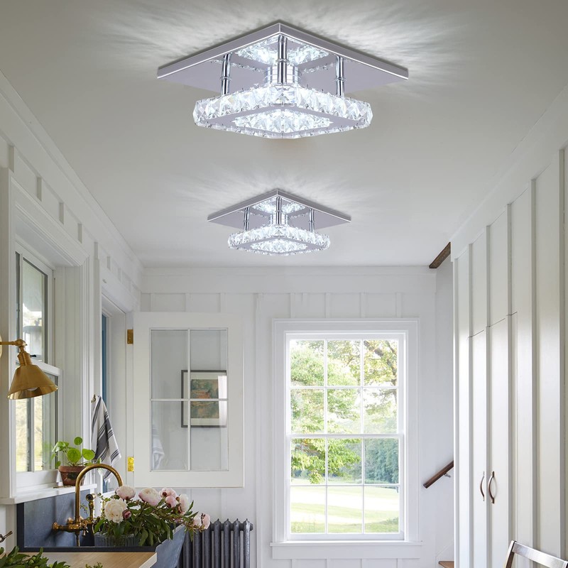 diisunbihuo Mini Crystal Chandelier Crystal Ceiling Light Square LED Pendant