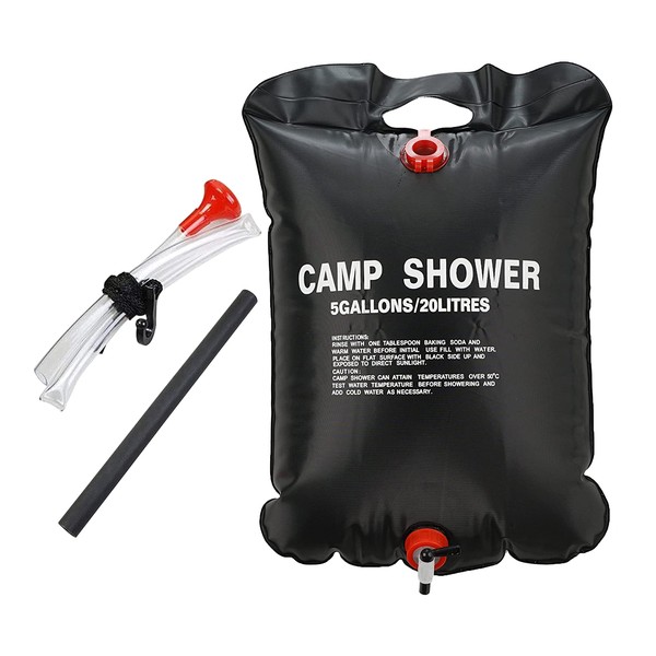 ARSUK Camping Shower 20L, Portable & Solar Heated Travel Shower Bag with 45°c Removable Hose 35.8 x 24.2 x 4 cm, 400 grams -Black