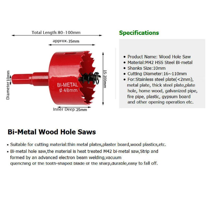 Boxonly Hole Saws Cutter M42 Bi-Metal 100mm Hole Saw Drill