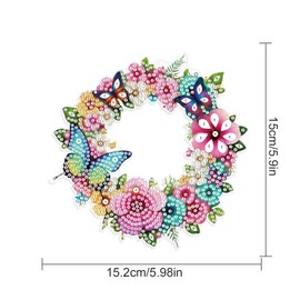DCIDBEI DIY Diamond Painting Pendant with Chain Flowers 15 x 15 cm 5D Diamond Painting Signs 5D Diamond Painting Wreath Set Angel Attachment Wall Hanging Kits for Window Wall Entrance Decor Flowers