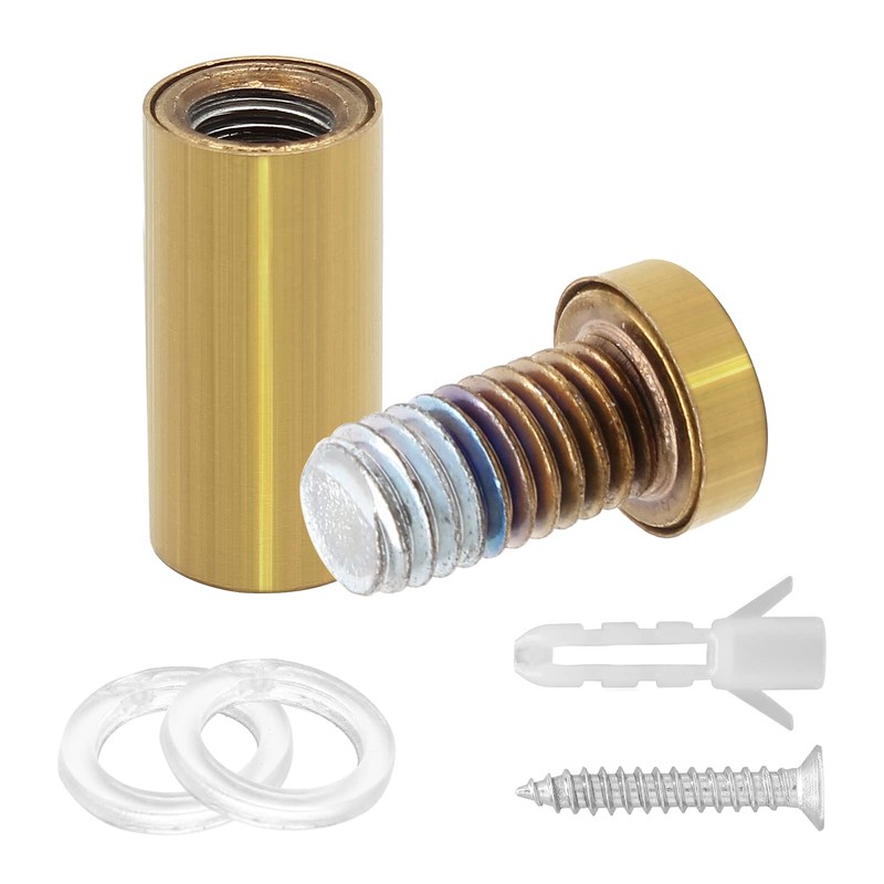Bonsicoky 12 Sets Golden Stainless Steel Standoff Screws, Wall Mounting
