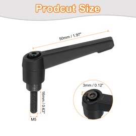 sourcing map 2Pcs M5 x 16mm Adjustable Knobs Handle Male Thread Push Button Ratchet Quick Release Locking Rotating Bolt for Lathe Machinery, Black