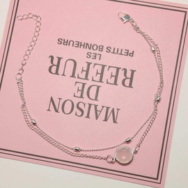 Yienate Boho Multilayer Crystal Charm Anklet Large Rhinestone Ankle Bead Chain Bracelet Summer Beach Bohemian Foot Chain Jewelry for Women and Girls (Silver)